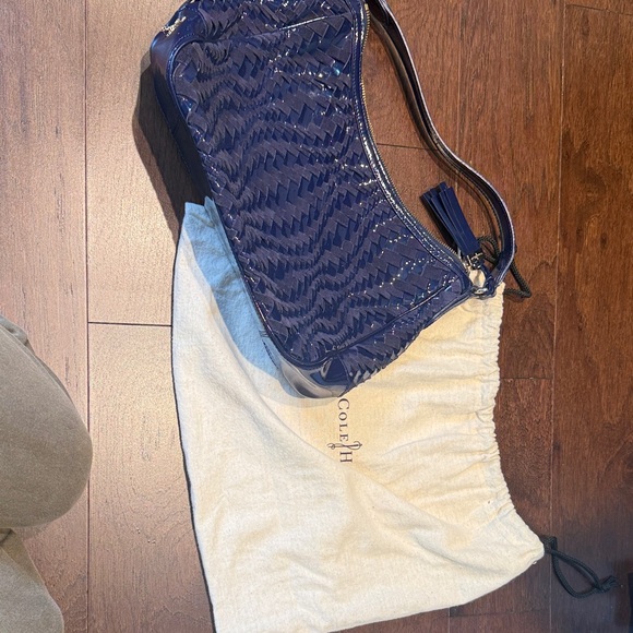 Cole Haan Navy Patent Woven Leather Shoulder Bag
